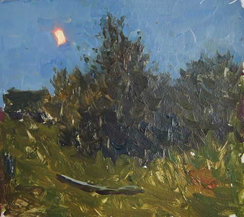 The painter Anton Vyrva. Artwork Picture Painting Canvas Landscape. Twilight. 2015, 30 x 33 cm, oil on cardboard