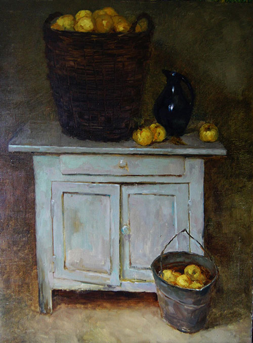 The painter Anton Vyrva. Artwork Picture Painting Canvas Landscape. Apples of old garden. 2012, 120 x 90 cm, oil on canvas