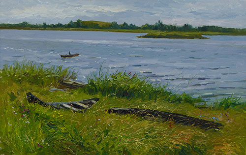 Artist Anton Vyrvo. Painting Painting Landscape. Old boats. 2017, 35 x 55 cm, oil on canvas
