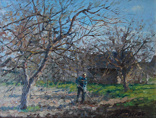 The painter Anton Vyrva. Artwork Picture Painting Canvas Landscape. In the garden. 2009, 30 x 40 cm, oil on canvas