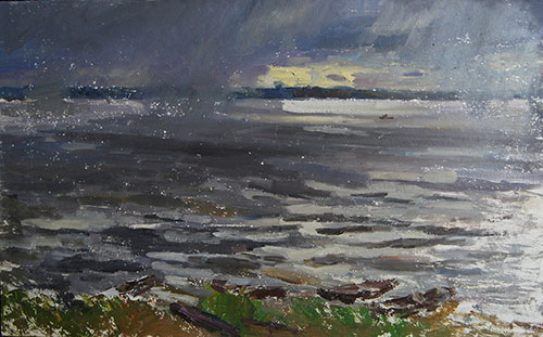 The painter Anton Vyrva. Artwork Picture Painting Canvas Landscape. Rain. 2015, 50 x 70 cm, oil on cardboard