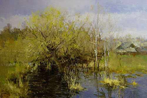The painter Anton Vyrva. Artwork Picture Painting Canvas Landscape. The first green. 2012, 60 x 100 cm, oil on canvas