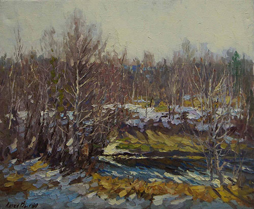 The painter Anton Vyrva. Artwork Picture Painting Canvas Landscape. The spring sun. 2009, 50 x 60 cm, oil on canvas