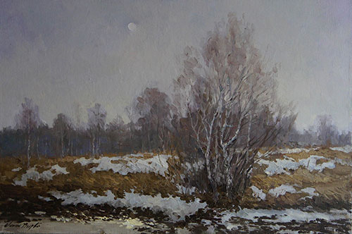 The painter Anton Vyrva. Artwork Picture Painting Canvas Landscape. Traces of winter. 2011, 60 x 100 cm, oil on canvas