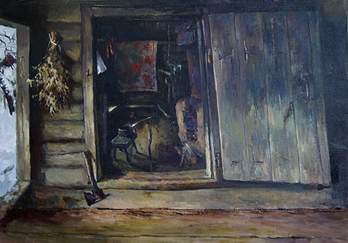 Artist Anton Vyrvo. Painting Composition Landscape. Bathhouse. 2009, 70 x 100 cm, oil on canvas