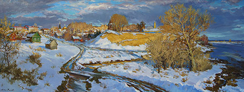Artist Anton Vyrvo. Painting Landscape. Krichev. 2016, 80 x 200 cm, oil on canvas