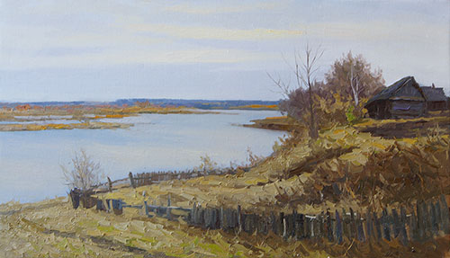 Artist Anton Vyrvo. Painting Painting Landscape. Spring evening. 2019, 35 x 60 cm, oil on canvas