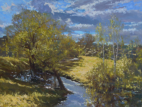 Artist Anton Vyrvo. Painting Painting Landscape. Spring. First greens. 2017, 60 x 80 cm, oil on canvas