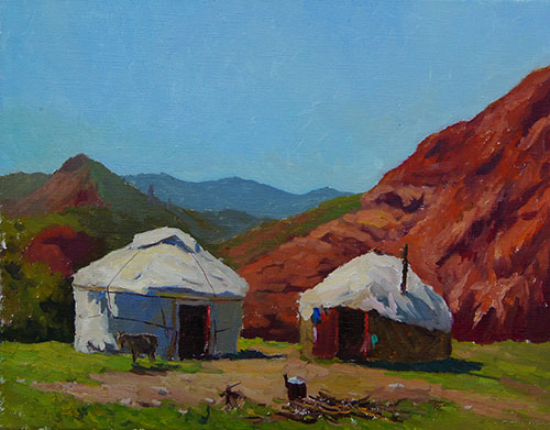 Painter Anton Vyrvo. Painting Landscape. Hot day. Kyrgyzstan. 2017, 30 x 40 cm, oil on canvas