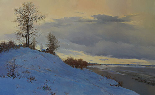 Painter Anton Vyrvo. Painting Landscape. The Last Day of Winter. 2018, 81 x 131 cm, oil on canvas