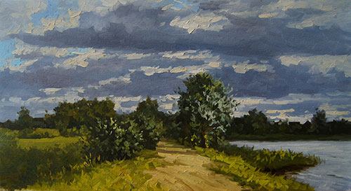 Artist Anton Vyrvo. Painting Painting Landscape. Thunderstorm approaching. 2020, 30 x 55 cm, oil on canvas