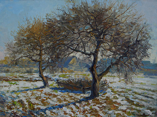 Painter Anton Vyrvo. Painting Landscape. Morning. Spring frosts. 2010, 60 x 80 cm, oil on canvas