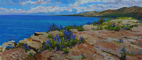 Painter Anton Vyrvo. Painting Landscape. Lavender blooms. 2016, 30 x 70 cm, oil on canvas