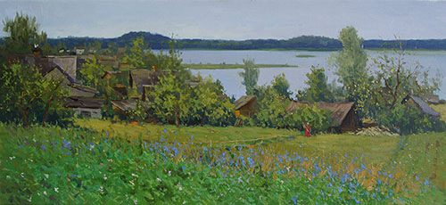 Artist Anton Vyrvo. Painting Painting Landscape. At the edge of the lakes. 2018, 50 x 110 cm, oil on canvas
