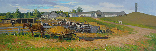 Artist Anton Vyrvo. Painting Painting Landscape. At the old farm. 2018, 40 x 120 cm, oil on canvas