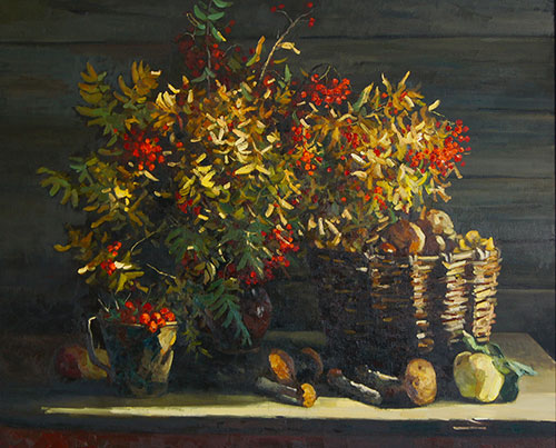 Artist Anton Vyrvo. Picture Painting Still life with mushrooms. 2018, 75 x 90 cm, oil on canvas
