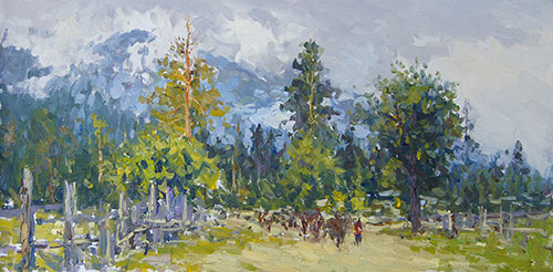 Художник Антон Вырво. Картина Живопись Пейзаж. В Кавказском посёлке. 2018, 20 x 40 см, холст масло