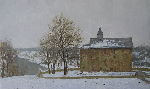 Художник Антон Вырво. Картина Живопись Пейзаж. Коложская церковь. 2022, 30 x 50 см, холст масло