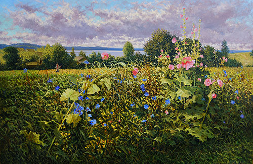 Художник Антон Вырво. Картина Живопись Пейзаж. Мальвы. 2022, холст масло