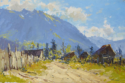 Художник Антон Вырво. Картина Живопись Пейзаж. Утро в Архызе. 2018, 20 x 30 см, холст масло